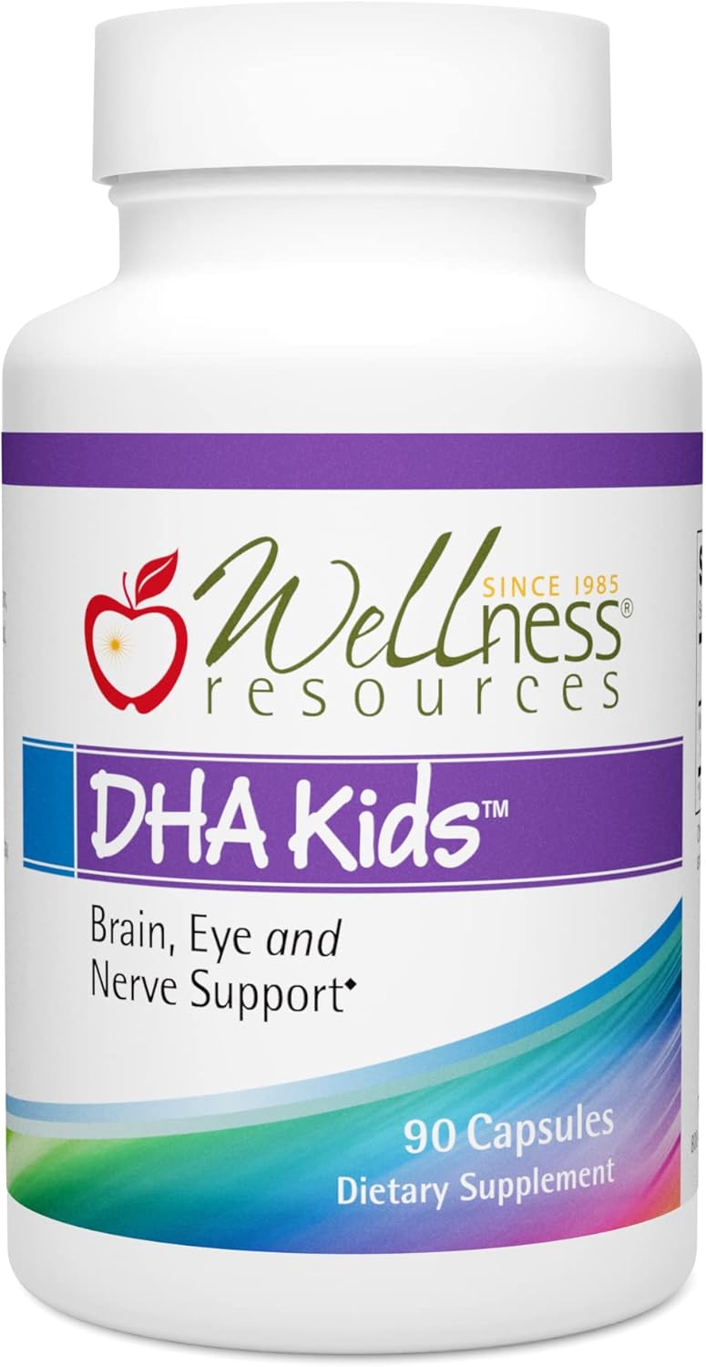 Wellness Resources مكملات DHA للأطفال من ويلنس ريسورسز خالية من السكر أوميغا 3 للأطفال زيت السمك خالي من الزئبق مكمل لصحة الدماغ مكمل للمناعة دعم العين والأعصاب 90 كبسولة لينة أوميغا 3 - Image 1