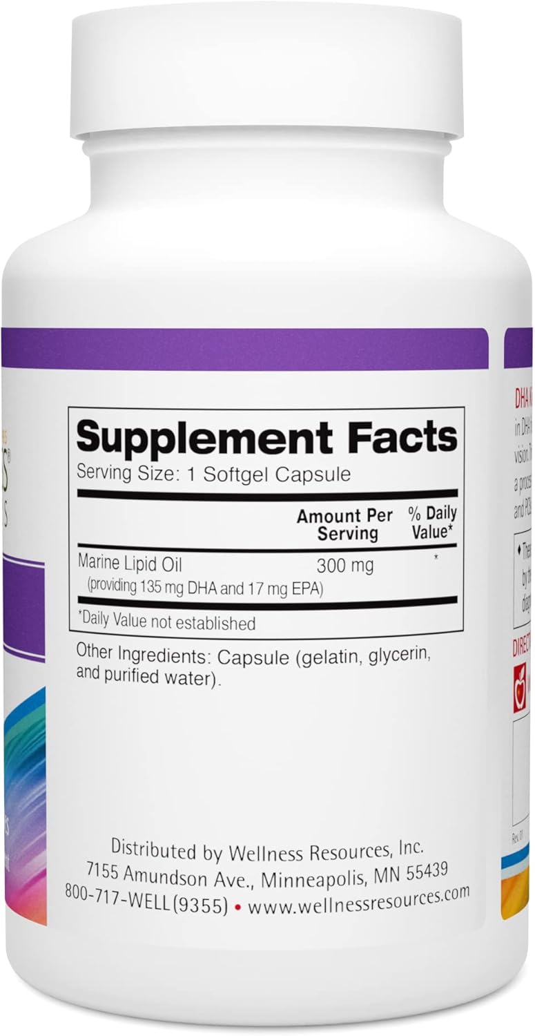 Wellness Resources مكملات DHA للأطفال من ويلنس ريسورسز خالية من السكر أوميغا 3 للأطفال زيت السمك خالي من الزئبق مكمل لصحة الدماغ مكمل للمناعة دعم العين والأعصاب 90 كبسولة لينة أوميغا 3 - Image 2