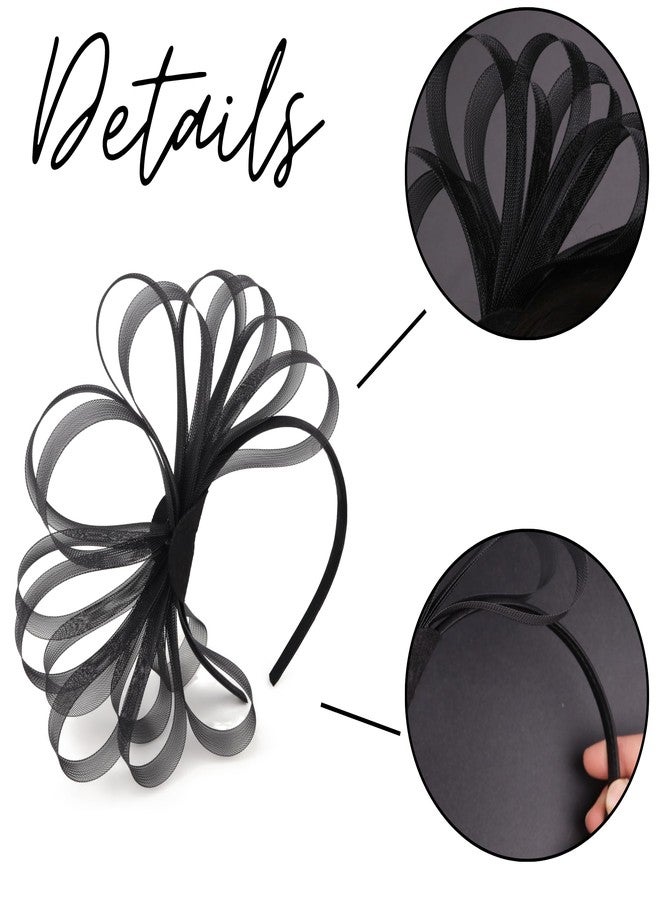 Needzo Black Fascinator Headband for Women, Derby, Church and Tea Party Hair Accessory, One Size Fits Most - Image 3