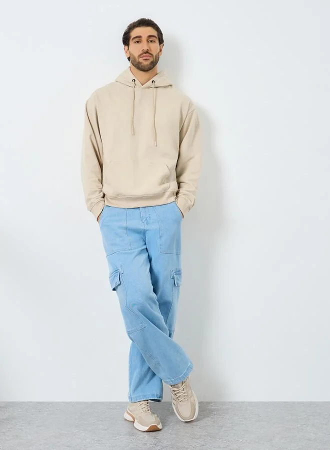 Styli Men Beige Relaxed Fit Slogan Hoodie