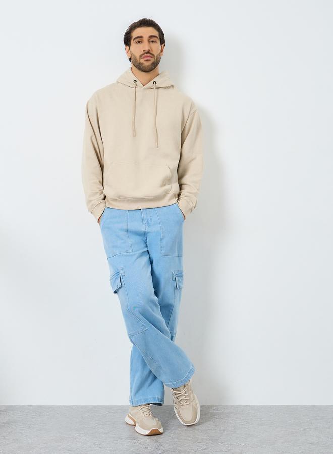 Styli Men Beige Relaxed Fit Slogan Hoodie - Image 2