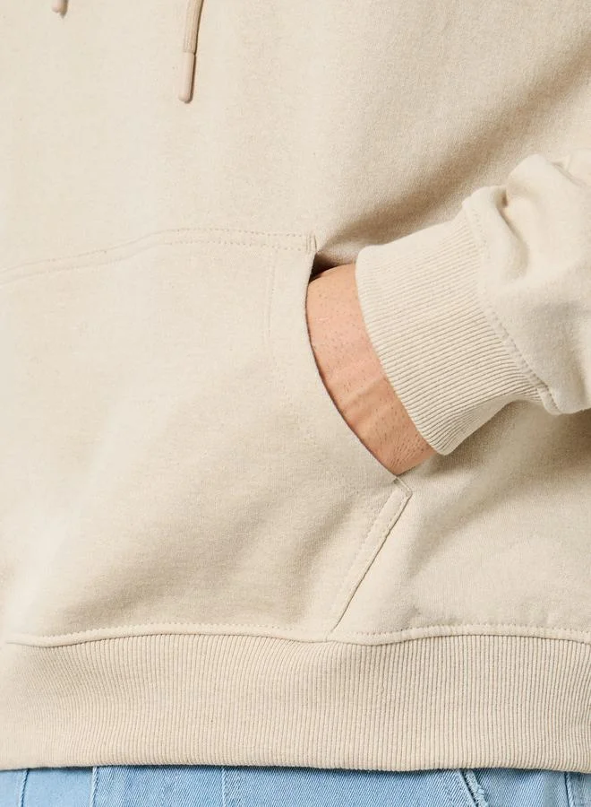 Styli Men Beige Relaxed Fit Slogan Hoodie
