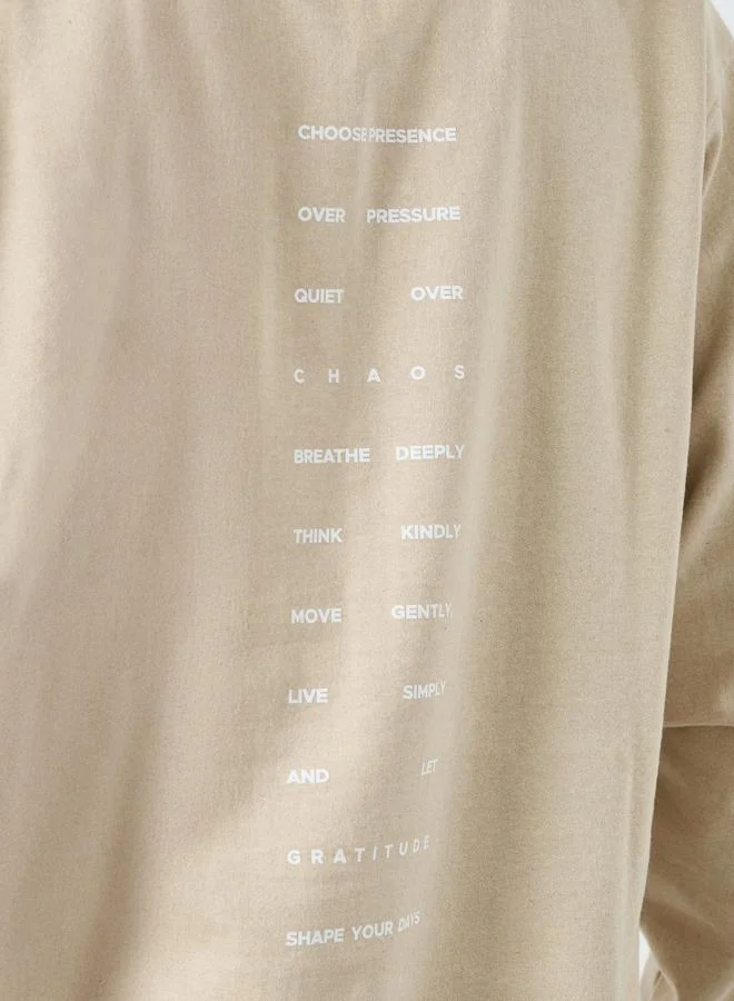 Styli Men Beige Relaxed Fit Slogan Hoodie