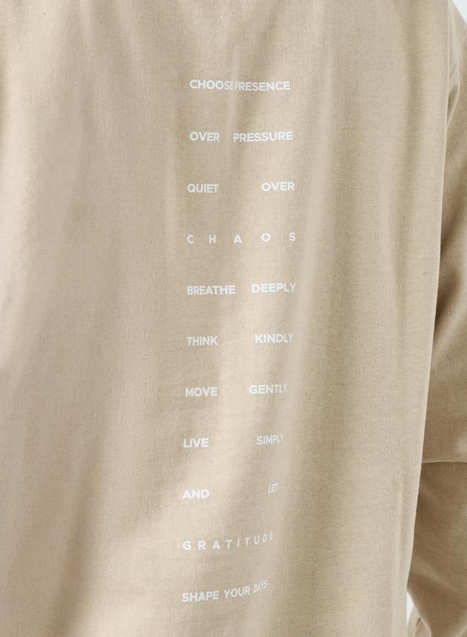 Styli Men Beige Relaxed Fit Slogan Hoodie - Image 5