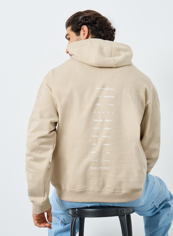Styli Men Beige Relaxed Fit Slogan Hoodie - Image 3