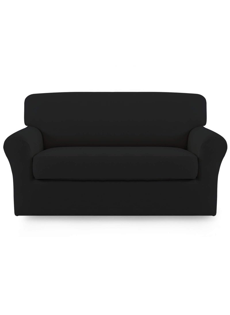 Easy-Going EasyGoing 2 Pieces Microfiber Stretch Sofa Slipcover  Spandex Soft Fitted Sofa Couch Cover Washable Furniture Protector with Elastic Bottom Kids Pet Loveseat Christmas Red 