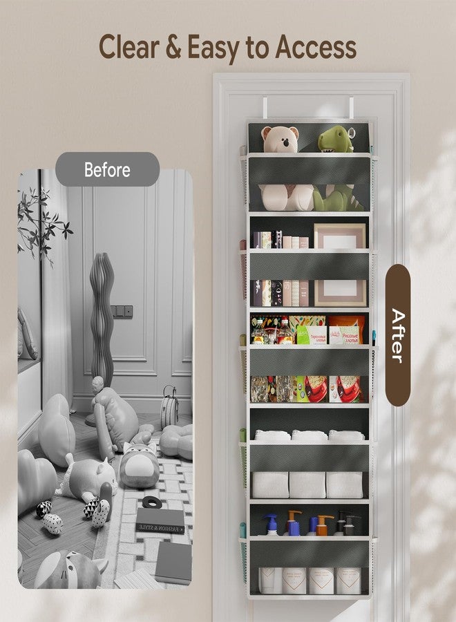 Simple Trending Over The Door Organizer, 5 Large Pockets and 10 Mesh Side Pockets with Clear Window for Bedroom, Bathroom, Pantry and Nursery, Dark Grey - Image 4