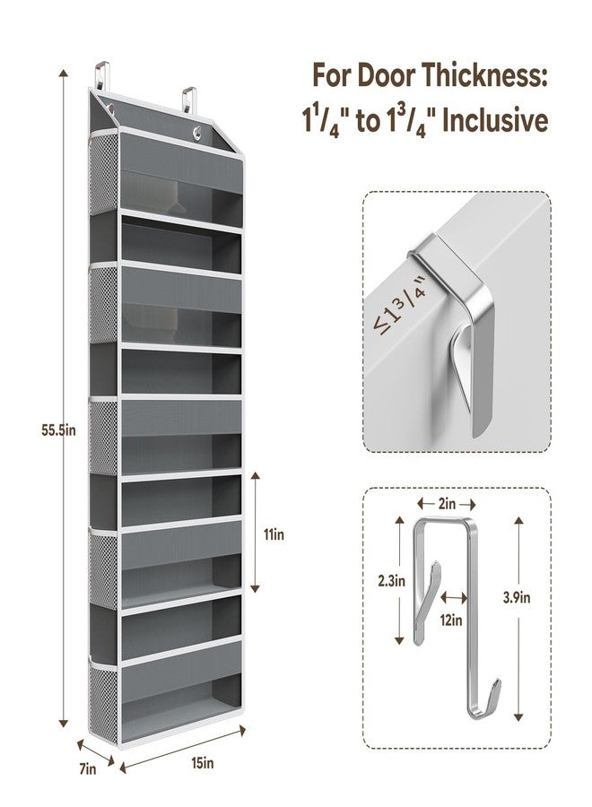 Simple Trending Over The Door Organizer, 5 Large Pockets and 10 Mesh Side Pockets with Clear Window for Bedroom, Bathroom, Pantry and Nursery, Dark Grey - Image 3
