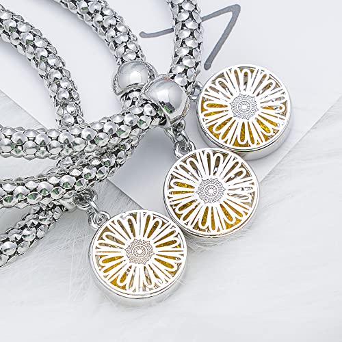 SILANER Crystal Charms Multilayer Bracelets - 3PCS Gold/Silver/Rose Gold Corn Chain Bracelet for Women, Tree of Life Heart Shaped Stretch Bracelet (Silver Daisy Charm) - Image 2