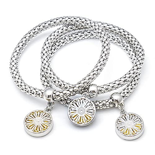 SILANER Crystal Charms Multilayer Bracelets - 3PCS Gold/Silver/Rose Gold Corn Chain Bracelet for Women, Tree of Life Heart Shaped Stretch Bracelet (Silver Daisy Charm) - Image 1