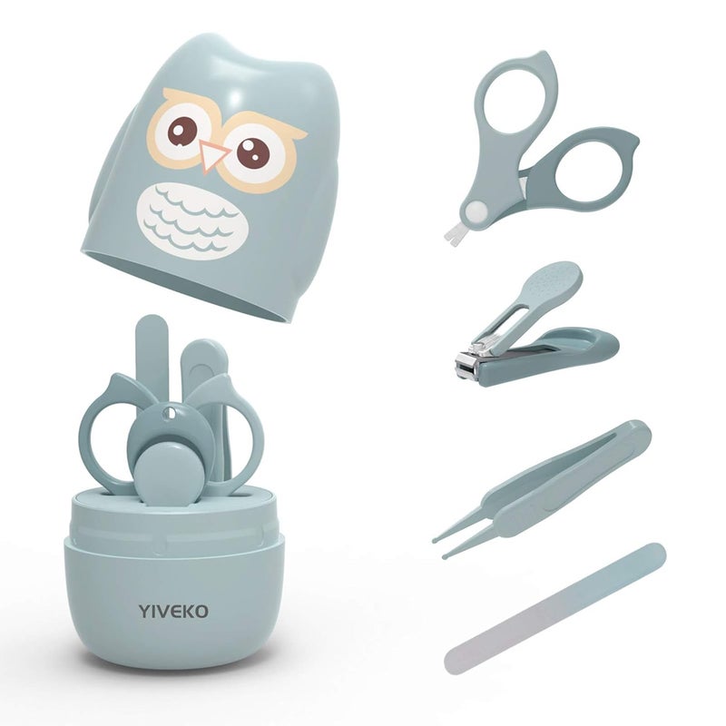 YIVEKO Baby Nail Kit, 4-in-1 Baby Nail Care Set with Cute Case, Baby Nail Clipper, Scissor, Nail File & Tweezer, Baby Manicure Kit and Pedicure kit for Newborn, Infant, Toddler, Kids-Owl Blue - Image 1