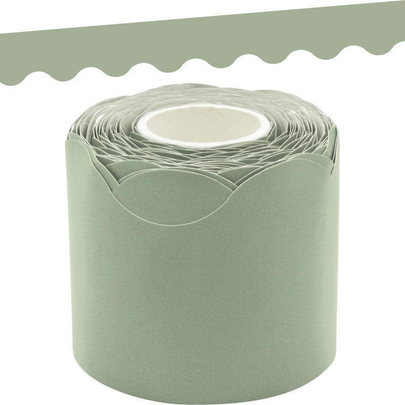 Teacher Created Resources Sage Green Scalloped Rolled Border Trim - 50ft - Decorate Bulletin Boards, Walls, Desks, Windows, Doors, Lockers, Schools, Classrooms, Homeschool & Offices - Image 1