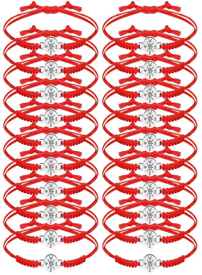 Sureio 12 Pcs Back to School Gift Bulk for Her Him 2025 Adjustable Compass Bracelets for Women Men Braided String Bracelets Gift to Student from Teacher(Red) - Image 1