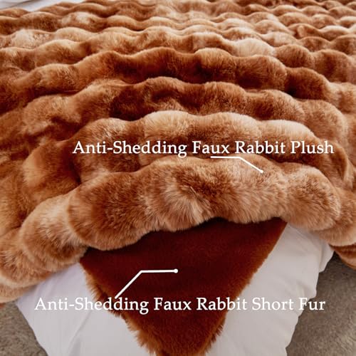 BENVWE Faux Fur Throw Blanket for Couch - Fluffy Soft Thick Bubble Blanket for Living Room Home Decor - Fathers Day Birthday Gifts for Women Men, Tie-dye Caramel, 50" x 60" - Image 4