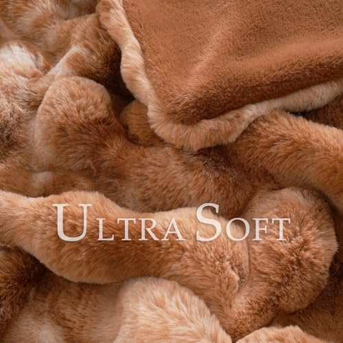 BENVWE Faux Fur Throw Blanket for Couch - Fluffy Soft Thick Bubble Blanket for Living Room Home Decor - Fathers Day Birthday Gifts for Women Men, Tie-dye Caramel, 50" x 60" - Image 3