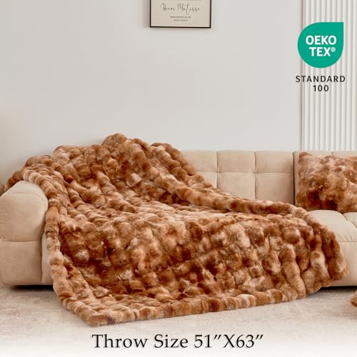 BENVWE Faux Fur Throw Blanket for Couch - Fluffy Soft Thick Bubble Blanket for Living Room Home Decor - Fathers Day Birthday Gifts for Women Men, Tie-dye Caramel, 50" x 60" - Image 2