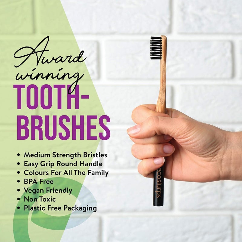 EcoSlurps Bamboo Toothbrushes - Bamboo Toothbrush Multipack Biodegradable Toothbrushes (4 Kids, Multi-Colour) - Image 3