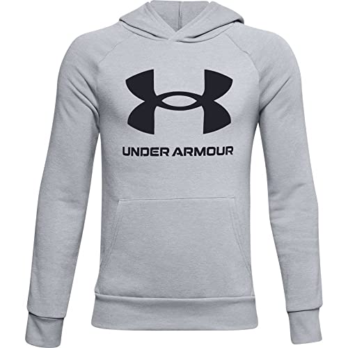 Under Armour Boys Rival Fleece Hoodie , Mod Gray Light Heather (011)/Onyx White , Youth Small - Image 3