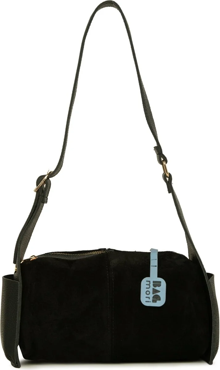 باجموري Black Split Leather Side Pocket Garnished Bag