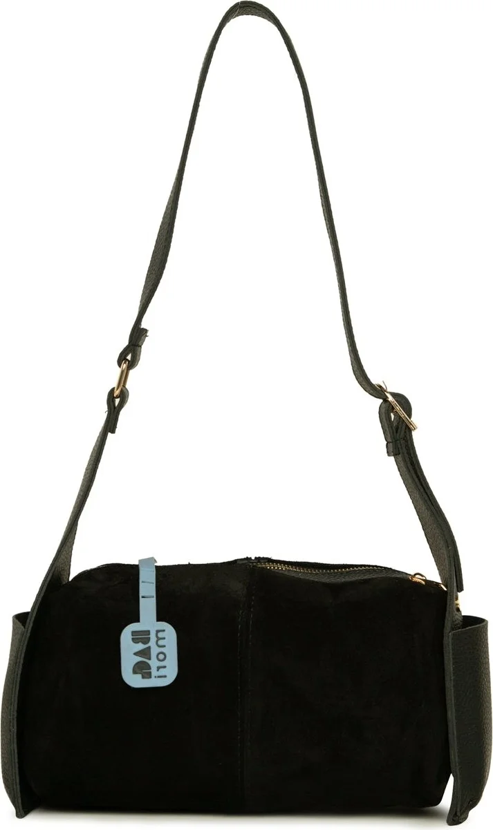 باجموري Black Split Leather Side Pocket Garnished Bag