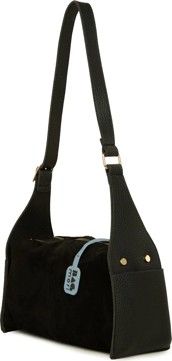باجموري Black Split Leather Side Pocket Garnished Bag