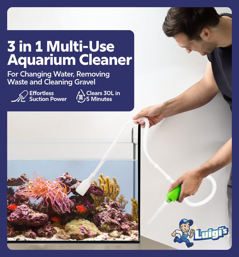 Luigi's Fish Tank Cleaner - Gravel Pump Vacuum for Aquarium - Hand Siphon Hose to Remove and Change Water or Sand in Minutes - Fish Aquarium Accessories, Supplies & Cleaning Tools - Image 2