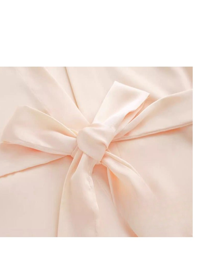 Pajama Women's Ice Silk Five Piece Set With High-End Feel And Chest Cushion Silk Home Suit Set - Image 2