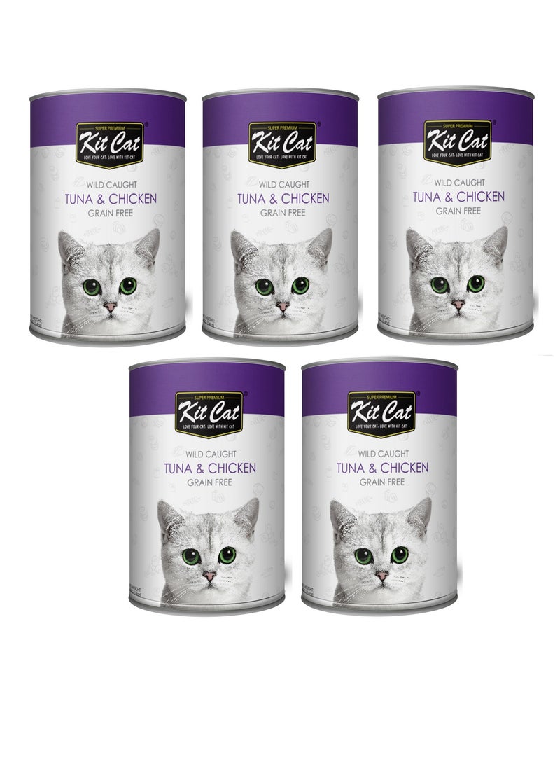 Kit Cat 5pcs Wild Caught Tuna & Chicken Cat Wet Food 5x400g - Image 1