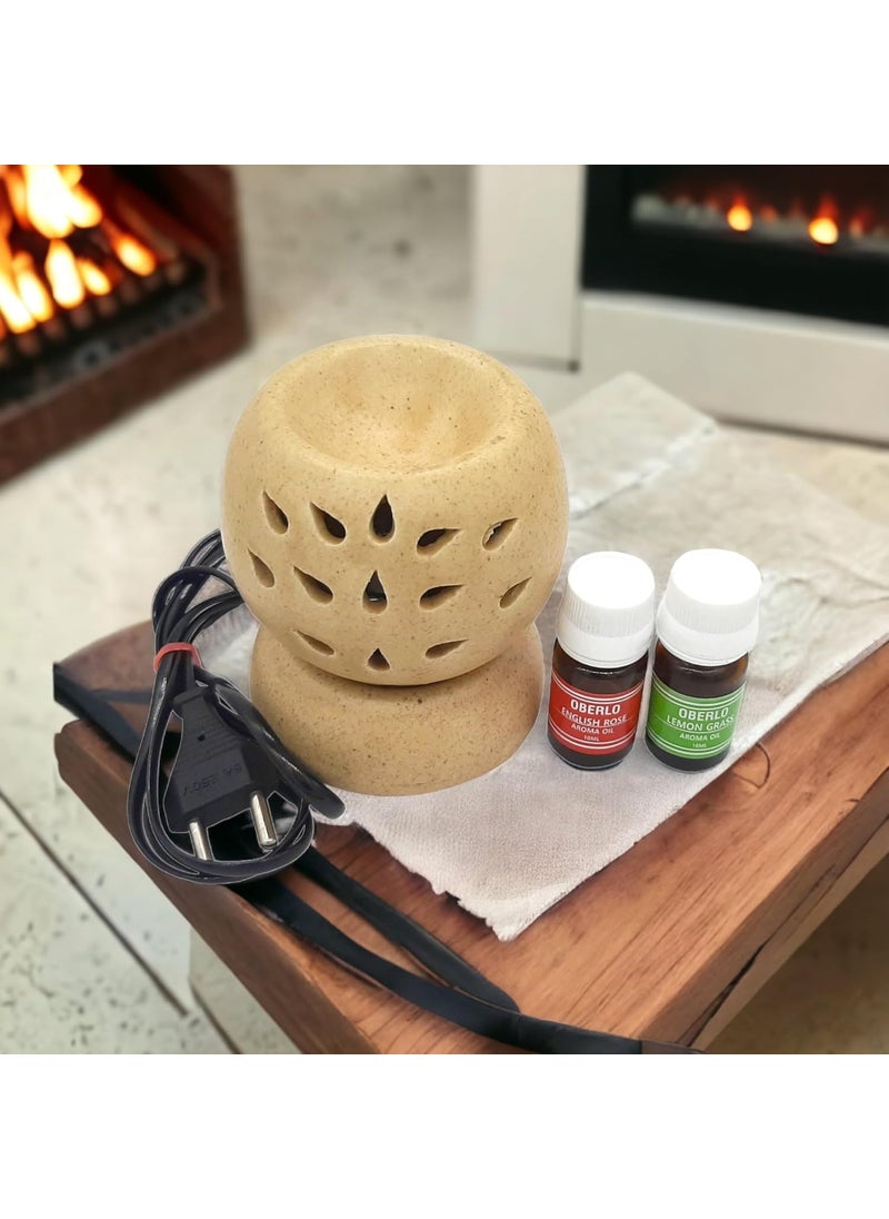 Oberlo Oberlo Scented LamengrassRose Aroma Oil with Ceramic Electric Diffuser Living Room Washroom Bedroom Office 20ML Oil  - Image 2