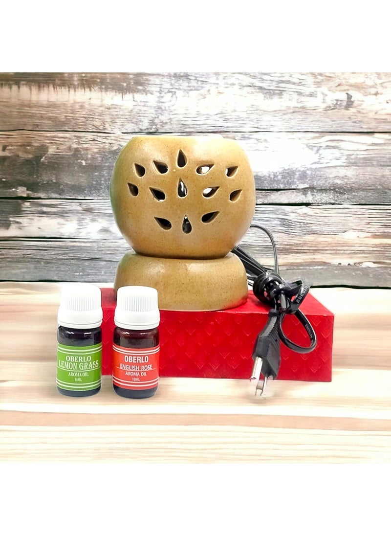 Oberlo Oberlo Scented LamengrassRose Aroma Oil with Ceramic Electric Diffuser Living Room Washroom Bedroom Office 20ML Oil  - Image 3