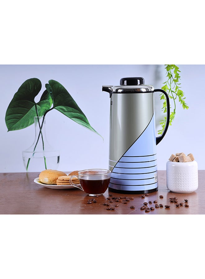 Royalford Vacuum Flask Double Wall 1000Ml Hot And Cold Strong And Durable Iron Bosy With Glass Inner Multicolor Silver/Blue/Black - Image 3