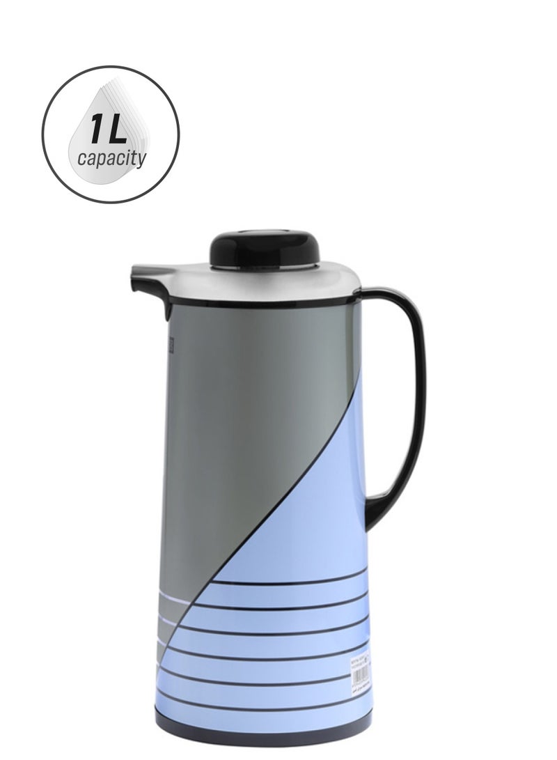 Royalford Vacuum Flask Double Wall 1000Ml Hot And Cold Strong And Durable Iron Bosy With Glass Inner Multicolor Silver/Blue/Black - Image 1