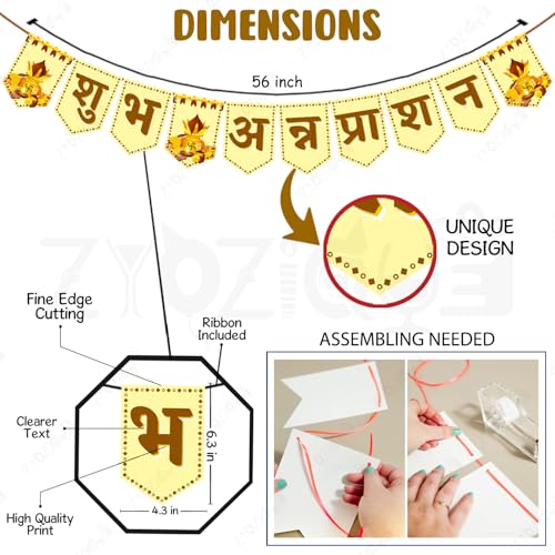 Zyozique® Yellow & Brown Theme Annaprashan Decorations Set - Shubh Annaprashan Paper Banner & Photo Booth Props| Rice Ceremony Set (Pack Of 17) - Image 3