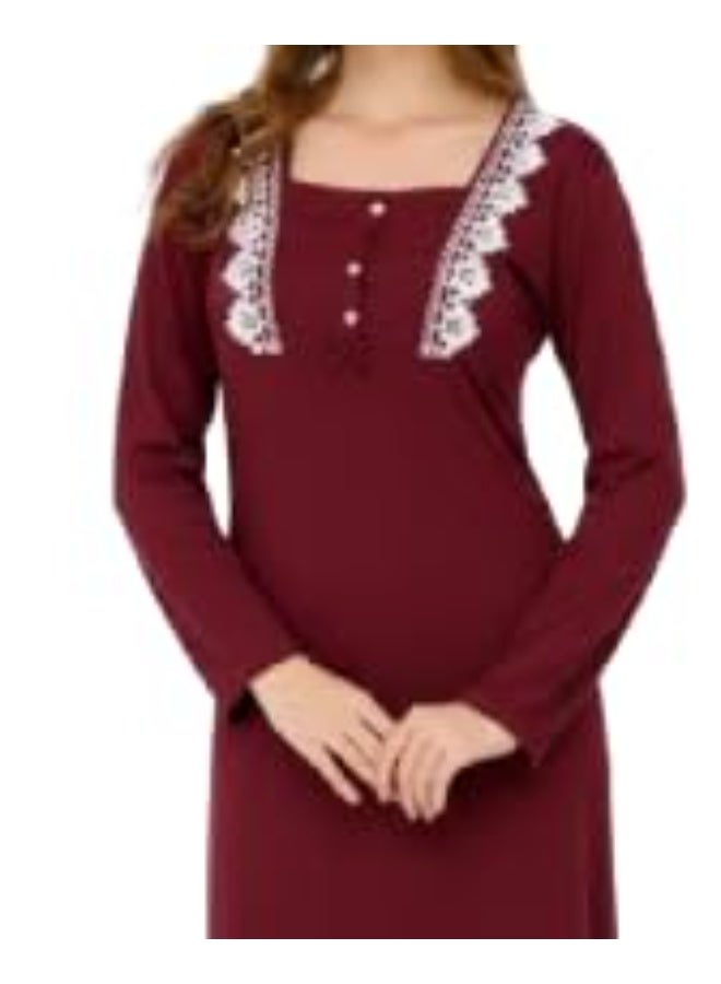 Dadoush Women Long Nightgown, Elegant Design with White Lace - Comfortable Maxi Abaya Summer Long Sleeve - Embroidered Long Dress with Wide Sleeves - Home Wear for Women - Image 2