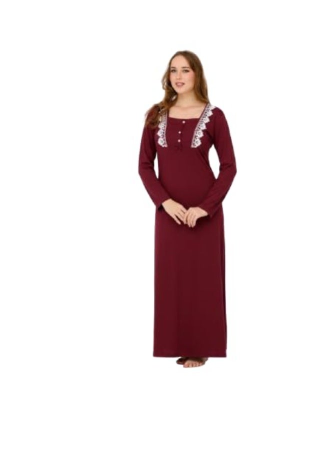 Dadoush Women Long Nightgown, Elegant Design with White Lace - Comfortable Maxi Abaya Summer Long Sleeve - Embroidered Long Dress with Wide Sleeves - Home Wear for Women - Image 1