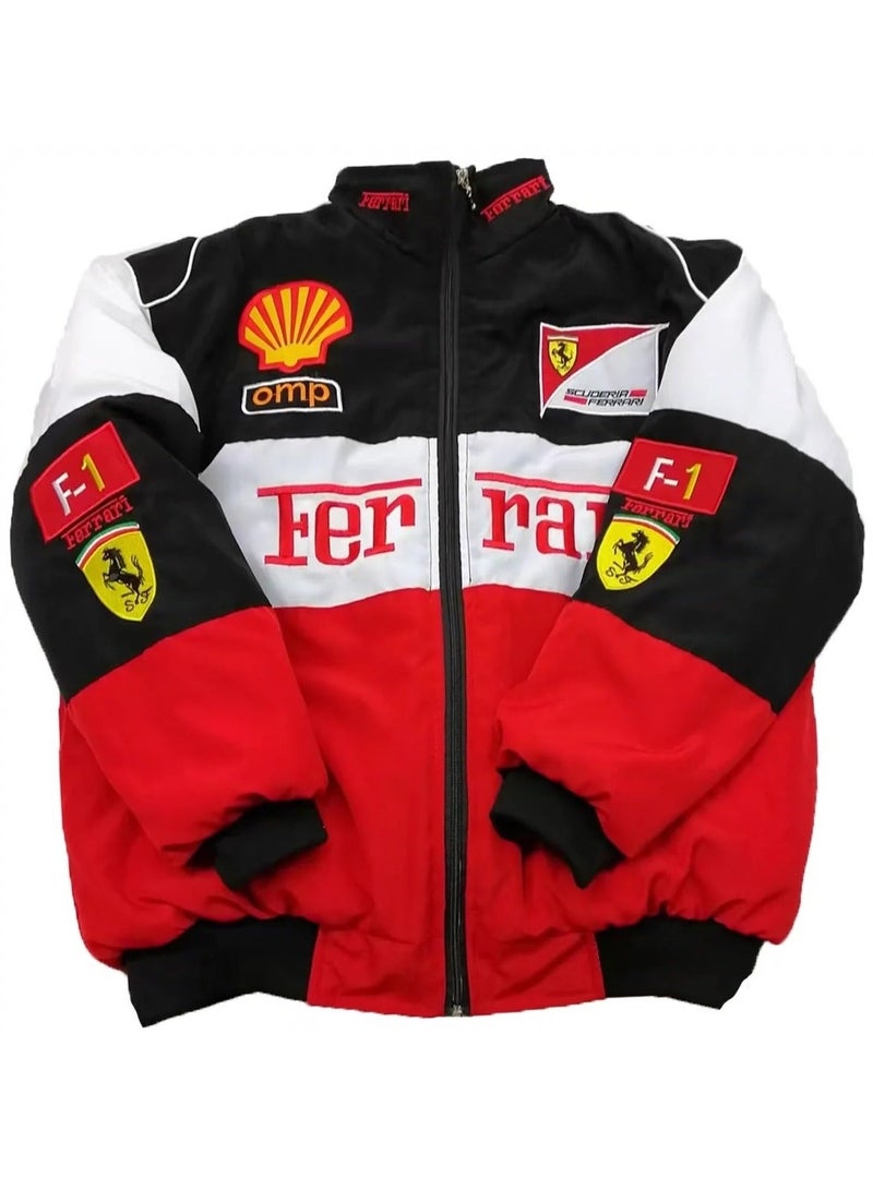 F1 Vintage Style Embroidered F1 Racing JacketWhite shell White shell