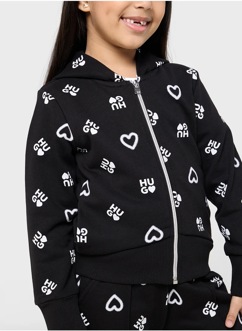 هوجو Kids Logo Aop Zip Through Hoodie