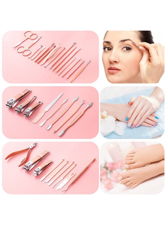 KV.YSHQLNE Manicure Set Pedicure Kit Womens Nail Clippers Set 32 In 1 Professional Grooming Care Tools Nail Kit Including Facial Fingernails And Toenails Care With Travel Case Women (Rose Pink_32 In 1) - Image 4