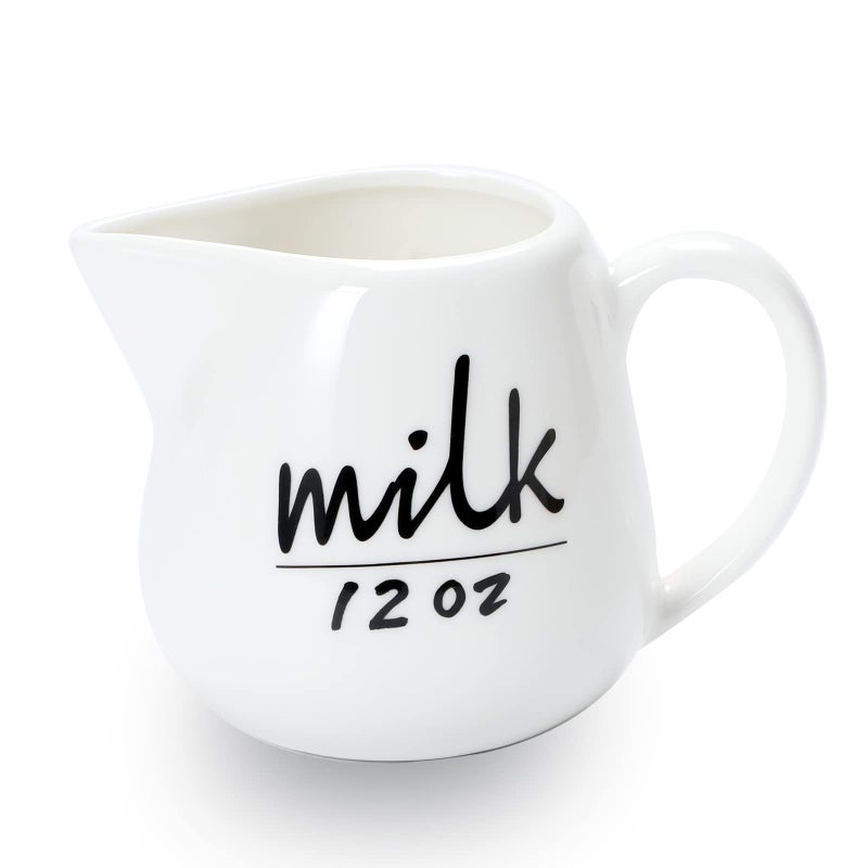 ONTUBE Creamer Pitcher with HandleCeramics Milk Creamer Container for MilkCoffeeSauceMicrowave Safe White 12Ounce Set1 