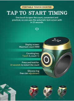 Generic Zikr Ring, Smart Tasbih Zikr Ring With 3 Compatible Sizes(18mm/ 20mm/ 22mm) Ring Count Reminder, Muslim Prayer Timing Reminder,  OLED Display（green）  - Image 3