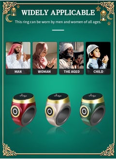 Generic Zikr Ring, Smart Tasbih Zikr Ring With 3 Compatible Sizes(18mm/ 20mm/ 22mm) Ring Count Reminder, Muslim Prayer Timing Reminder,  OLED Display（green）  - Image 4