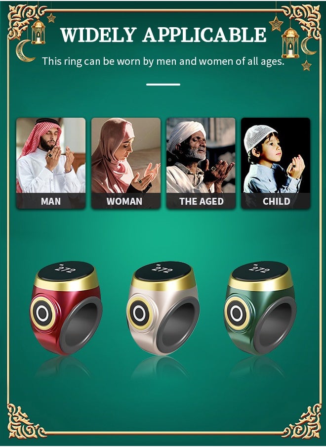 Generic - Zikr Ring, Smart Tasbih Zikr Ring With 3 Compatible Sizes(18mm/ 20mm/ 22mm) Ring Count Reminder, Muslim Prayer Timing Reminder,  OLED Display（green） - Image 1