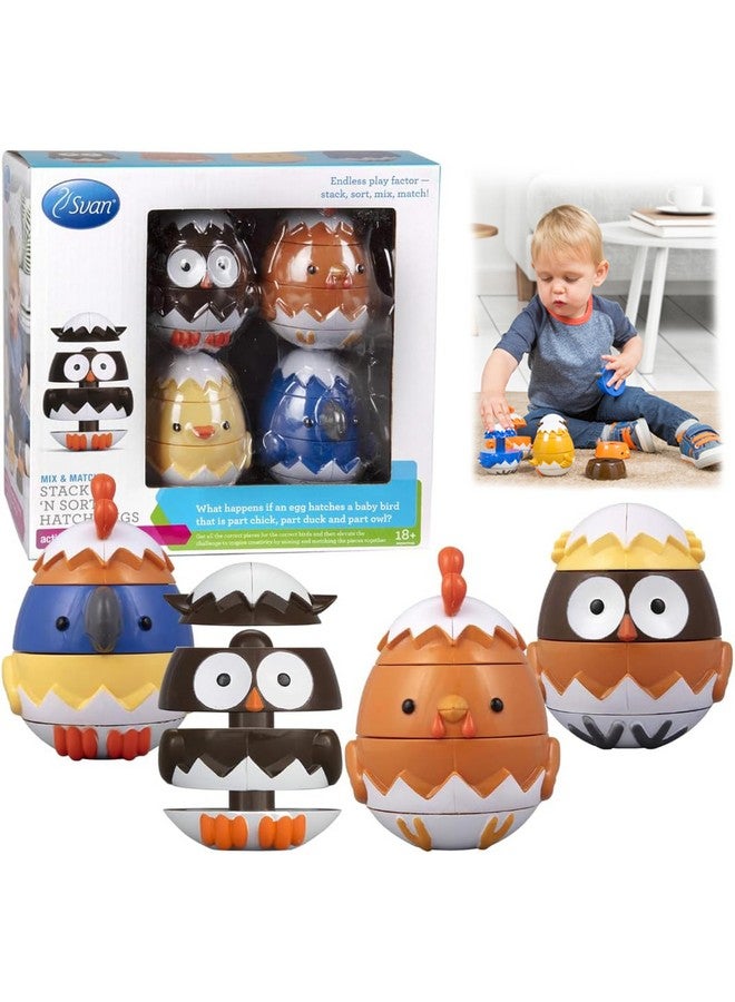Svan Egg Stacking & Sorting Animals, Mix & Match Adorable Hatching Friends- 4 Different Animals- Creative, Educational & Imaginative Hands On Building Toys- for Baby Toddler Kids Gift- Chick Owl Duck Bird - Image 1