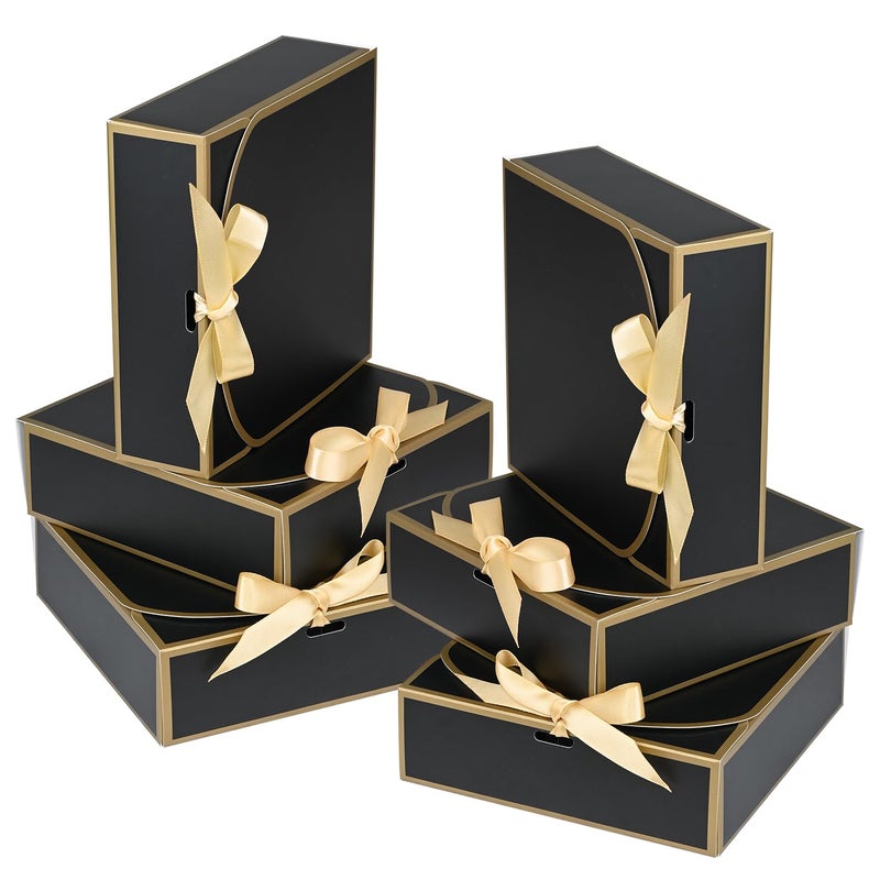 WLUSEAXI 10Pack Small Gift Boxes, 6.5''x6.5''x2'' Black Gift Boxes with Ribbon, Small Boxes for Gifts Birthday Wedding Party Valentine's Day Mother's Day - Image 1