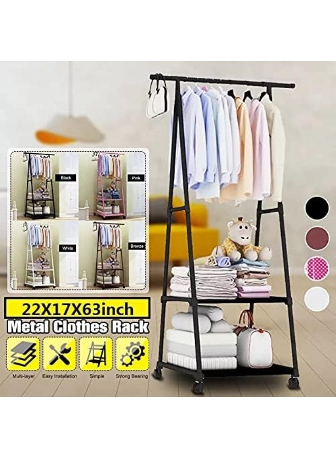 Generic Triangular Multifunction Bedroom Coat Rack with Wheels- Black  - Image 3