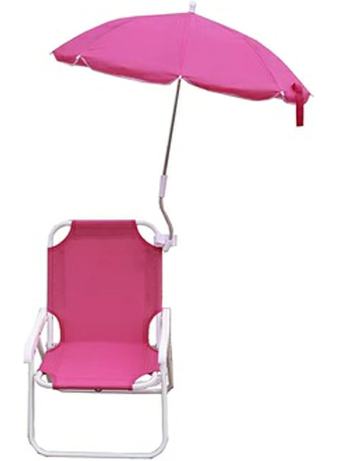 Beauenty كرسي شاطئ قابل للطي مع مظلة شمسية دوارة 360°، كرسي تخييم خارجي للأطفال للشاطئ، العشب، الفناء الخلفي، والنزهات. (أحمر) - Image 1