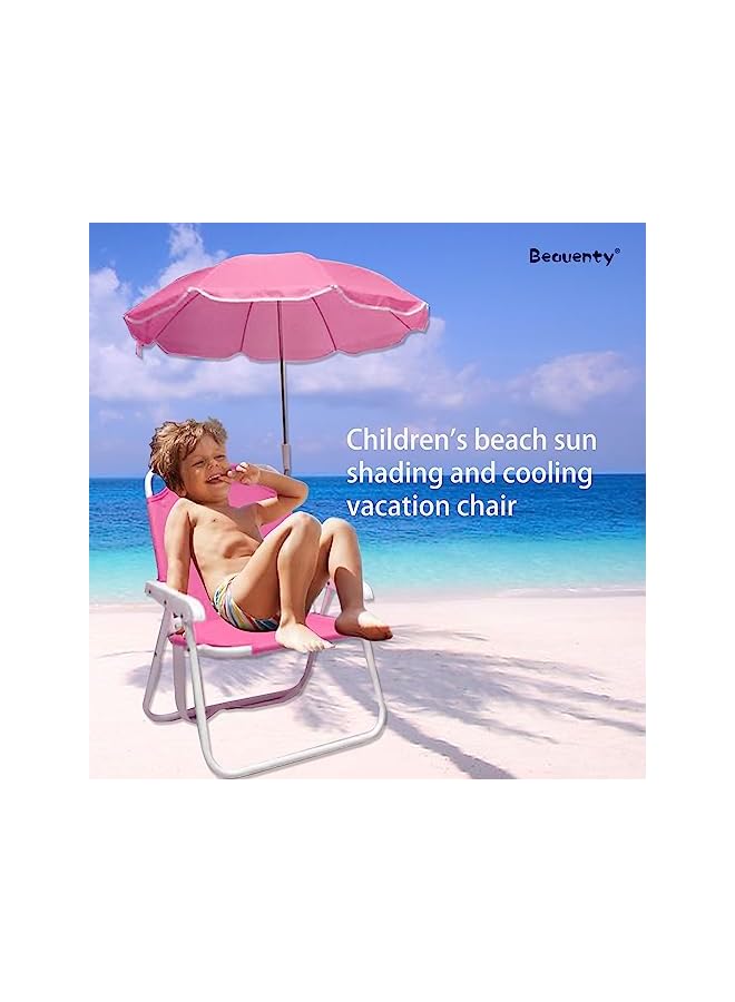 Beauenty كرسي شاطئ قابل للطي مع مظلة شمسية دوارة 360°، كرسي تخييم خارجي للأطفال للشاطئ، العشب، الفناء الخلفي، والنزهات. (أحمر) - Image 3