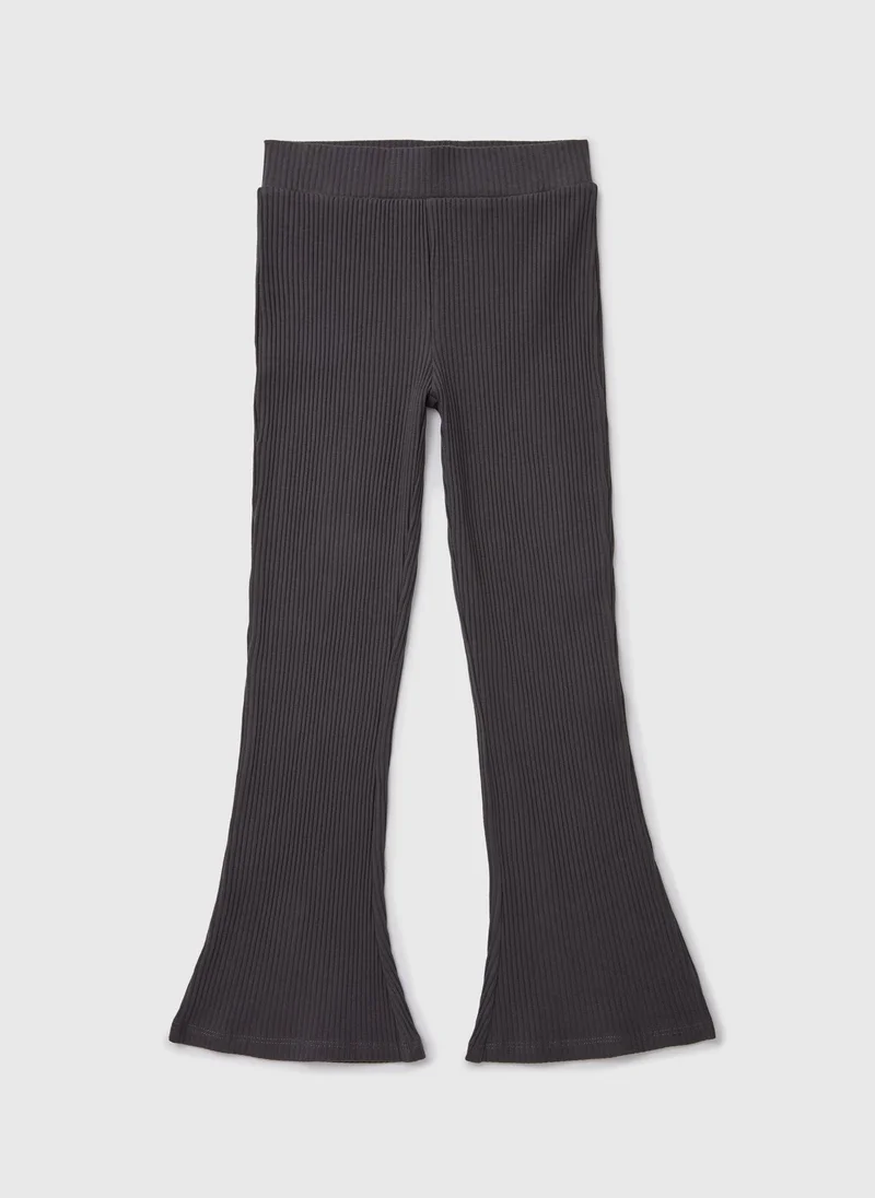 ماتلان Girls Charcoal Ribbed Flare Trousers