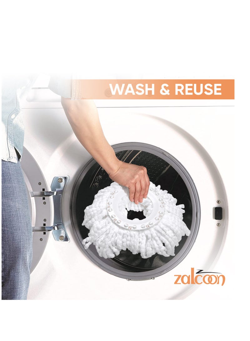 Zalcoon Spin Mop and Bucket with Wringer Set, 360° Spinning Mop and Bucket System with 2 Replacement Heads, Stainless Steel Adjustable Handle and Scrub Brush for Floor Cleaning (Green) - Image 3