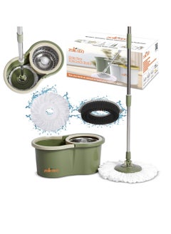 Zalcoon Spin Mop and Bucket with Wringer Set, 360° Spinning Mop and Bucket System with 2 Replacement Heads, Stainless Steel Adjustable Handle and Scrub Brush for Floor Cleaning (Green)  - Image 1